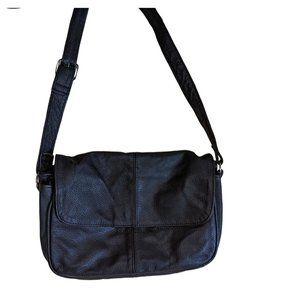 BLACK GENUINE LEATHER SHOULDER BAG
